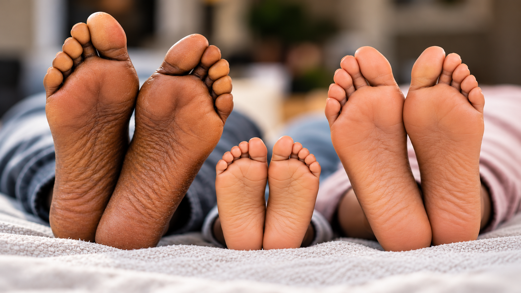 Healthy feet of a family resting together