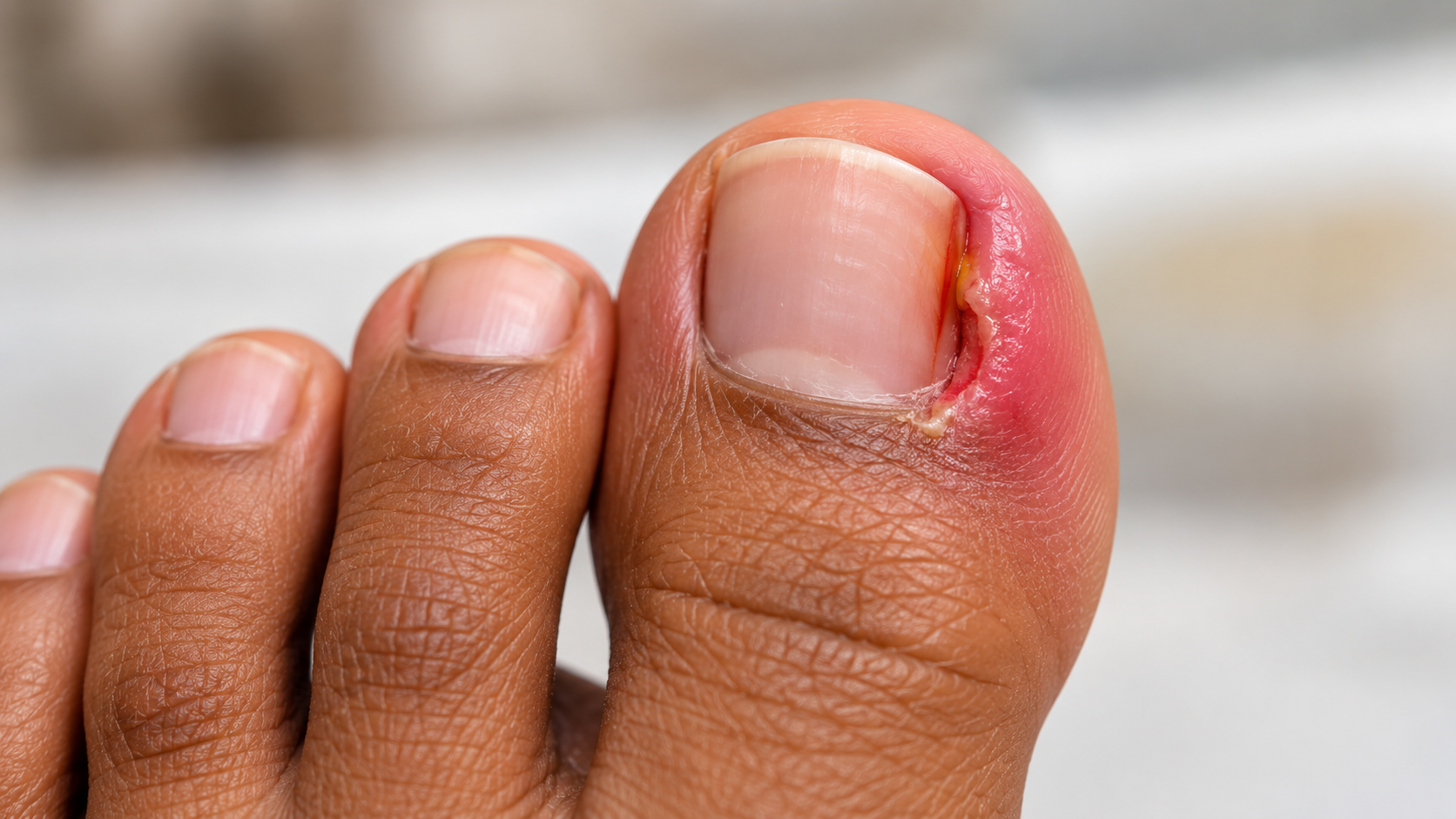 Close-up of an ingrown toenail